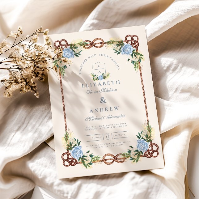 Elegant Watercolor Floral Nautical Wedding Invitation (Creator Uploaded)