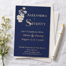 Elegant Watercolor Floral Navy 70th Birthday 