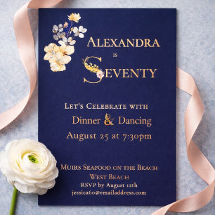 Elegant Watercolor Floral Navy 70th Birthday 