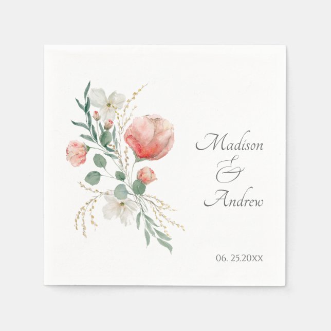 Elegant Watercolor Floral Paper Napkin (Front)