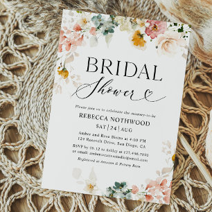 Elegant Watercolor Floral Pastel Bridal Shower Invitation