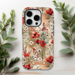 Elegant Watercolor Floral Pattern Personalised iPhone 16 Pro Case<br><div class="desc">Elegant Watercolor Floral Pattern Personalised Name iPhone 16 Pro Case features an elegant watercolor floral pattern in red,  green,  white and beige with with your name below in modern script typography. Perfect as a gift for Mother's Day,  birthday,  Christmas and more. Designed by ©2024 Evco Studio www.zazzle.com/store/evcostudio</div>