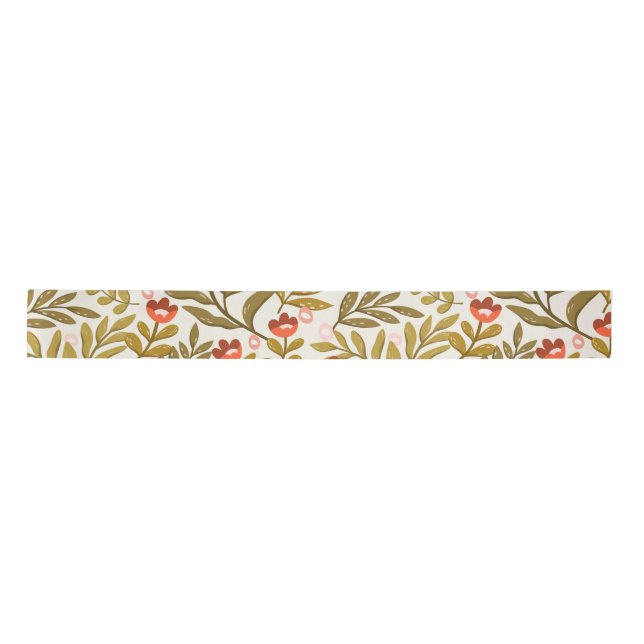 Elegant Watercolor Floral Pattern Satin Ribbon (Front)