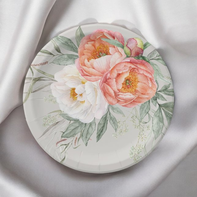 Elegant Watercolor Floral Peonies  Paper Plate (Creator Uploaded)