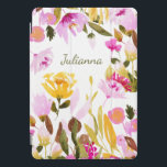 Elegant Watercolor Floral Personalised Name Boho iPad Pro Cover<br><div class="desc">Elegant Yellow Pink Watercolor Floral Personalised Case</div>