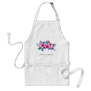 Elegant Watercolor Floral Personalised Name Standard Apron