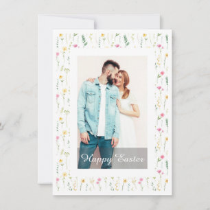 Elegant Watercolor Floral Photo Happy Easter  Holiday Card