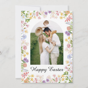 Elegant Watercolor Floral Photo Happy Easter Holiday Card
