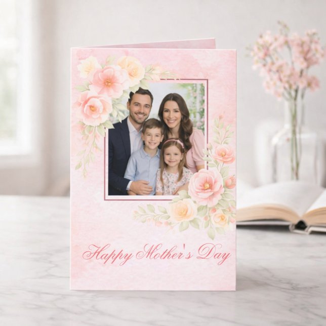Elegant Watercolor Floral Photo Mother’s Day  Card (Creator Uploaded)