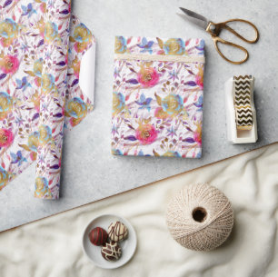 Elegant watercolor floral Pink and white Wrapping Paper