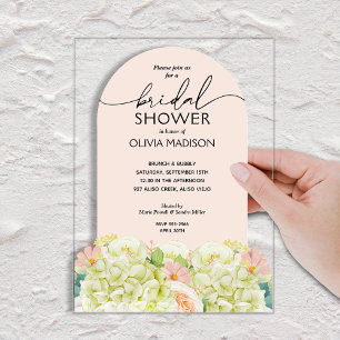 Elegant Watercolor Floral Pink Bridal Shower  Acrylic Invitations