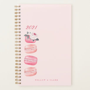 Elegant Watercolor Floral Pink French Macaron Planner
