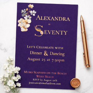 Elegant Watercolor Floral Plum 70th Birthday Rose