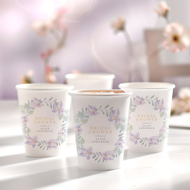 Elegant Watercolor Floral Purple Bridal Shower Paper Cups (Elegant Watercolor Floral Purple Bridal Shower Paper Cups)