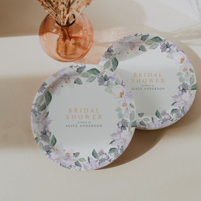 Elegant Watercolor Floral Purple Bridal Shower Paper Plate (Creator Uploaded)