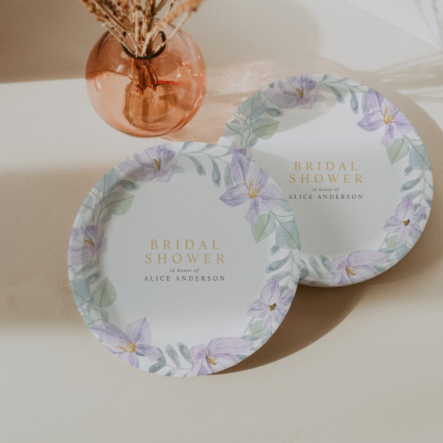 Elegant Watercolor Floral Purple Bridal Shower Paper Plate (Creator Uploaded)