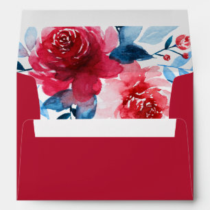 Elegant Watercolor Floral Red Wedding Envelope
