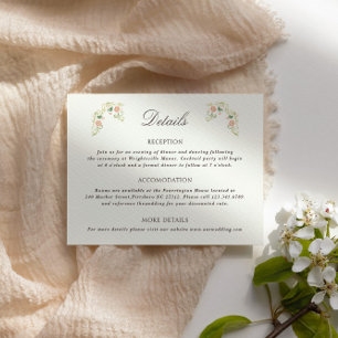 Elegant Watercolor Floral Rococo Wedding Details Enclosure Card