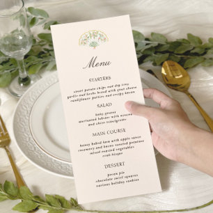 Elegant Watercolor Floral Rococo Wedding Menu