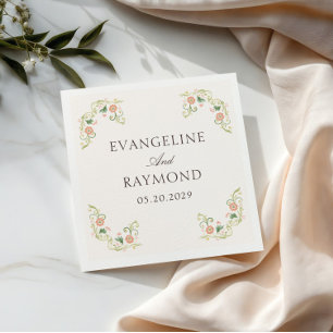 Elegant Watercolor Floral Rococo Wedding Napkin