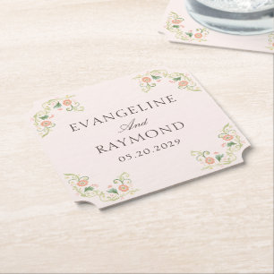 Elegant Watercolor Floral Rococo Wedding  Paper Coaster