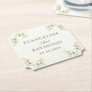 Elegant Watercolor Floral Rococo Wedding  Paper Coaster