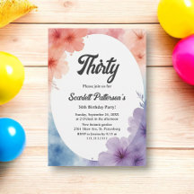 Elegant Watercolor Floral Romantic 30th Birthday