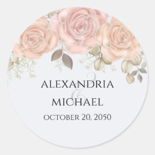 Elegant Watercolor Floral Rose Gold Ampersand  Classic Round Sticker