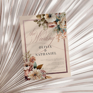 Elegant Watercolor Floral Rose Gold Wedding Invitation