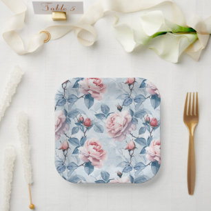 Elegant Watercolor Floral Rose Paper Plate