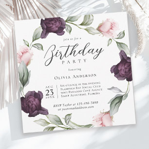 Elegant Watercolor Floral Roses Birthday Party Invitation