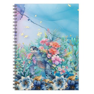 Elegant Watercolor Floral Sea Turtle Notebook