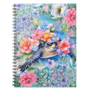 Elegant Watercolor Floral Sea Turtle Notebook