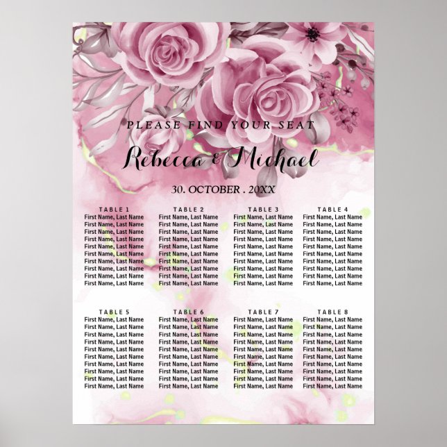 elegant watercolor floral   Seating Charts (Front)