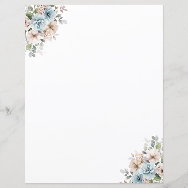 Elegant Watercolor Floral Stationery Paper (Front)