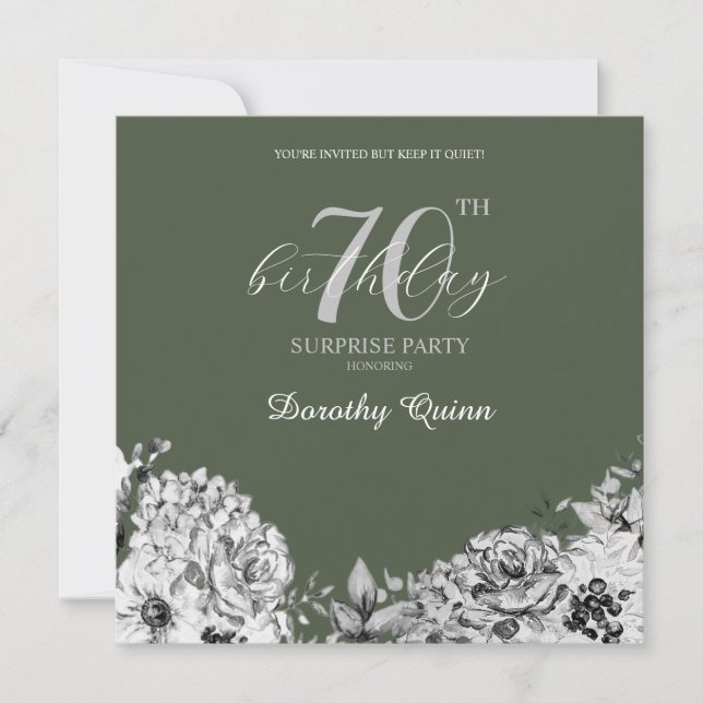 Elegant Watercolor Floral Surprise Birthday Party Invitation (Front)