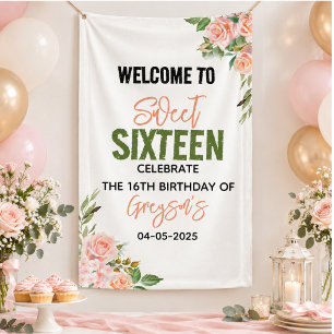 Elegant Watercolor Floral Sweet Sixteen Banner