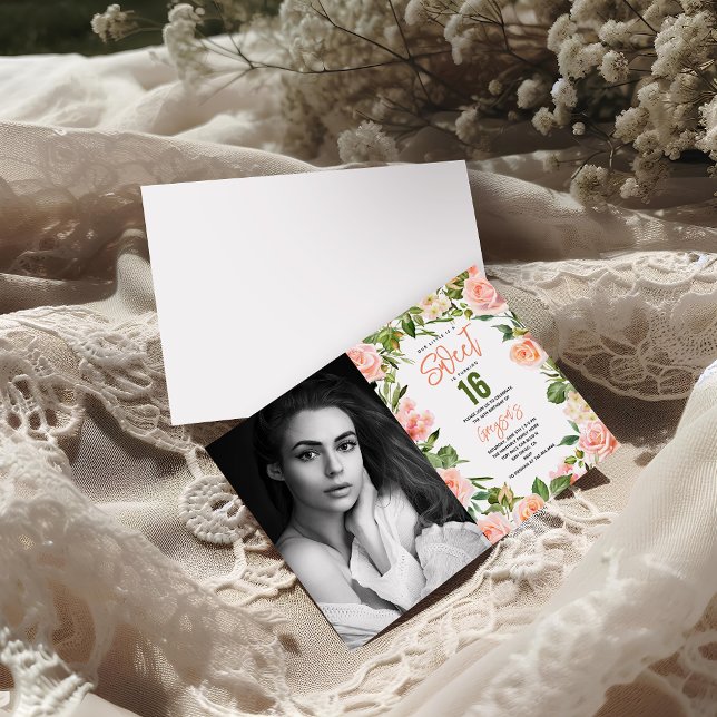 Elegant Watercolor Floral Sweet Sixteen Invitation (Creator Uploaded)