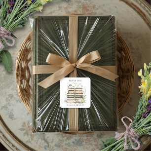 Elegant Watercolor Floral Vintage Books Thank You Square Sticker