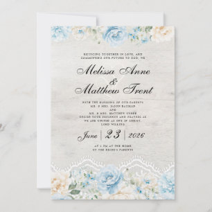 Elegant Watercolor Floral Vintage Lace Wedding Invitation
