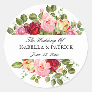 Elegant Watercolor Floral Wedding Classic Round Sticker