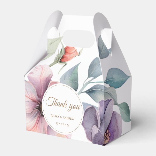 Elegant Watercolor floral wedding  Favour Box (Front Side)