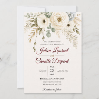 Elegant Watercolor Floral Wedding Invitation
