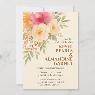 Elegant Watercolor Floral Wedding Invitation