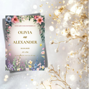 Elegant Watercolor Floral Wedding Invitation