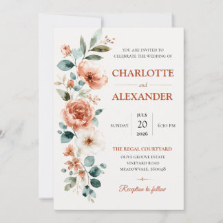 Elegant Watercolor Floral Wedding Invitation