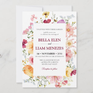 Elegant Watercolor Floral Wedding Invitation Templ