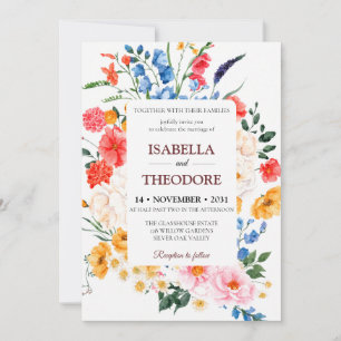 Elegant Watercolor Floral Wedding Invitation Templ