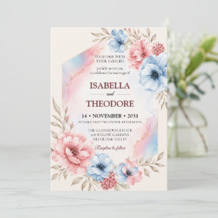 Elegant Watercolor Floral Wedding Invitation Templ