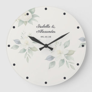 Elegant Watercolor Floral Wedding Personalised Large Clock